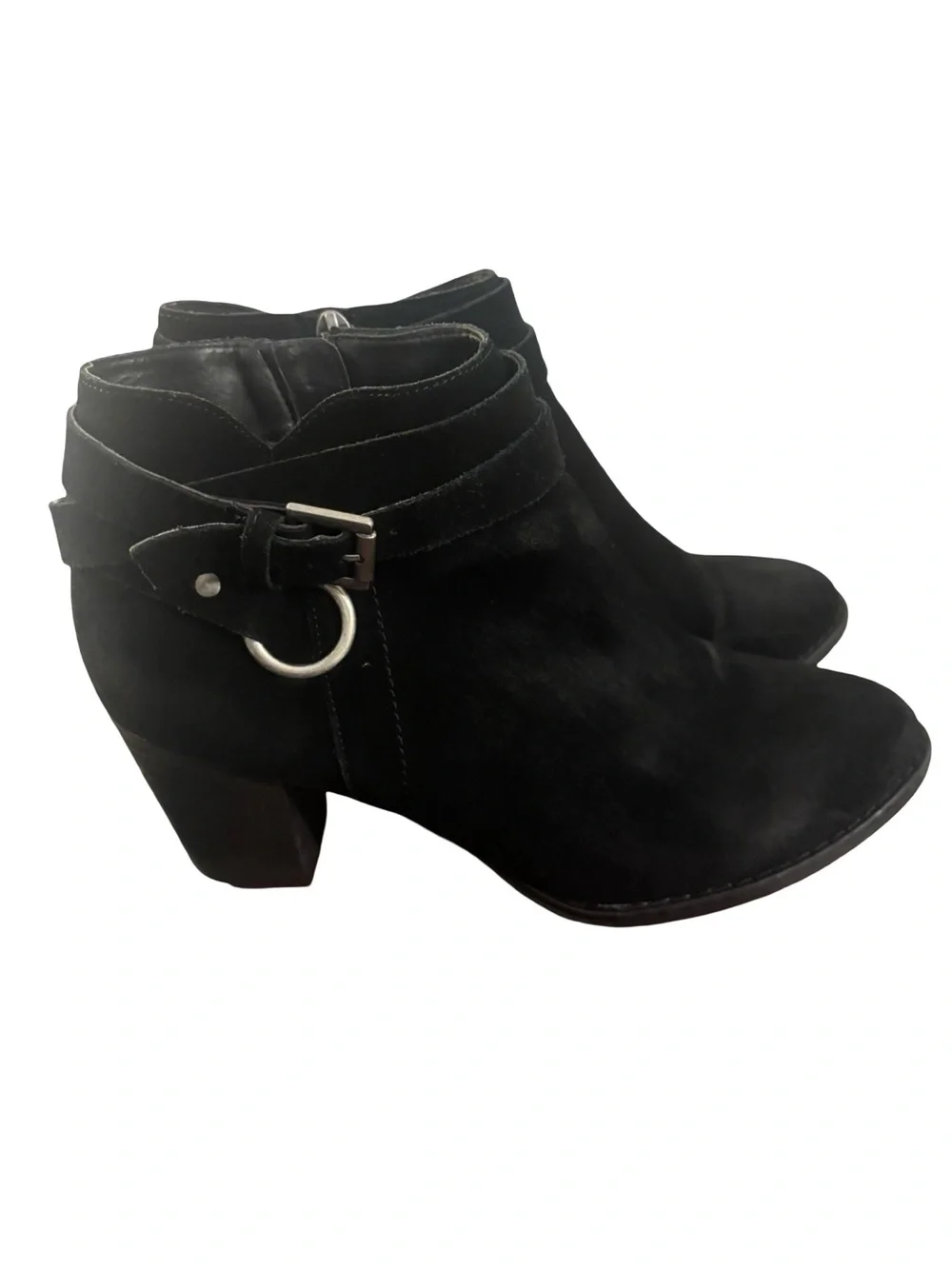 Michael Shannon Boho Grunge Edgy Black Suede Ankle Booties w/Buckle Ring Size 9